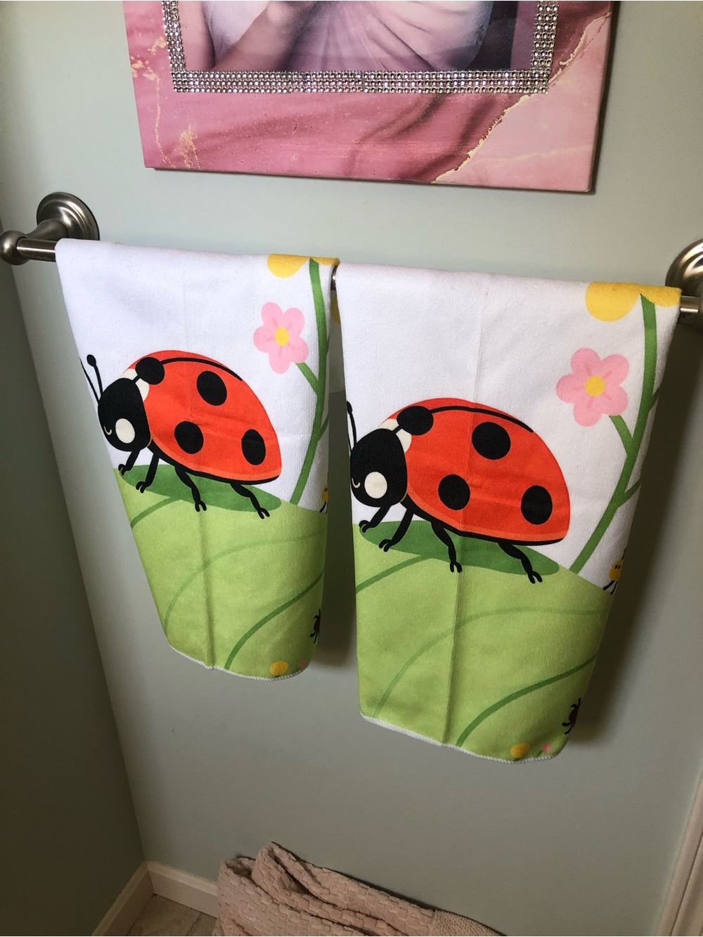 Ladybug Print Kitchen Towel - White and Red